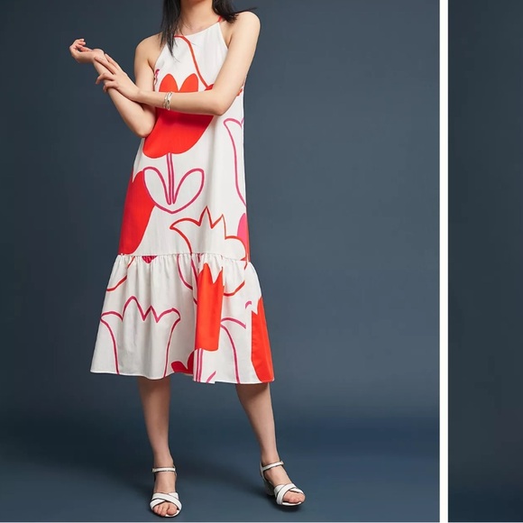 Corie Lynn Calter ANTHRO Bold Floral Print ZOLA High Neck Resort Midi Dress M - Picture 1 of 8
